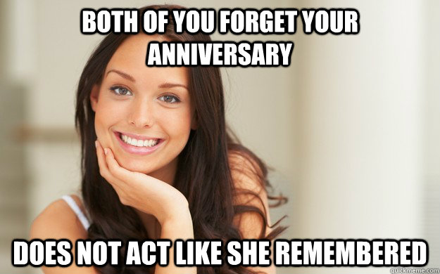 Both of you forget your anniversary  Does not act like she remembered   Good Girl Gina