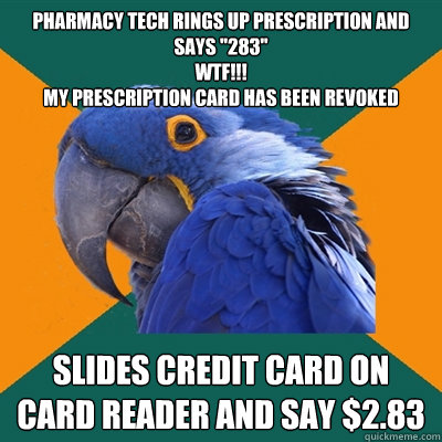 pharmacy tech rings up prescription and says 