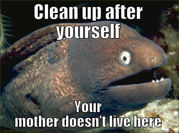 CLEAN UP AFTER YOURSELF YOUR MOTHER DOESN'T LIVE HERE Bad Joke Eel