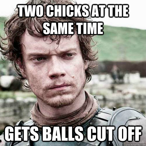 Two chicks at the same time Gets balls cut off  