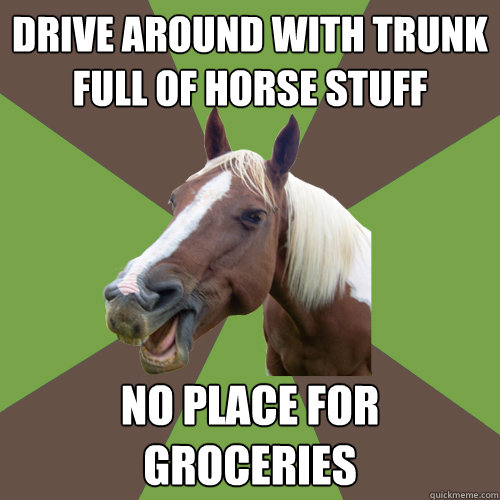 drive around with trunk full of horse stuff no place for groceries  
