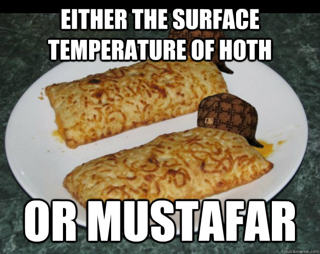 Either the surface temperature of Hoth or mustafar - Either the surface temperature of Hoth or mustafar  Scumbag Hot Pockets