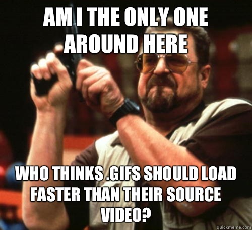 Am i the only one around here who thinks .GIFs should load faster than their source video?  Am I The Only One Around Here