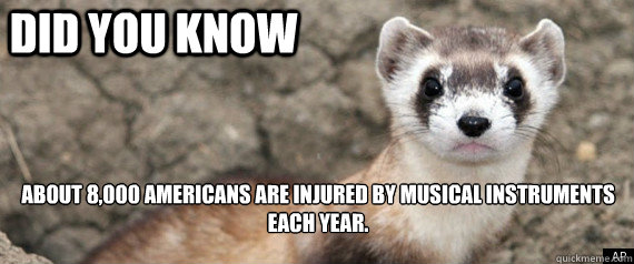 Did you know About 8,000 Americans are injured by musical instruments each year.

  Fun-Fact-Ferret