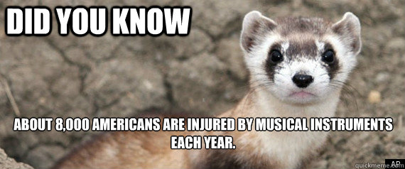 Did you know About 8,000 Americans are injured by musical instruments each year.

  Fun-Fact-Ferret