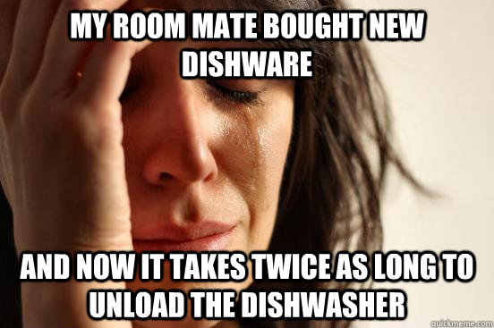 My room mate bought new dishware and now it takes twice as long to unload the dishwasher  First World Problems