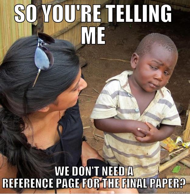 SO YOU'RE TELLING ME WE DON'T NEED A REFERENCE PAGE FOR THE FINAL PAPER? Skeptical Third World Kid