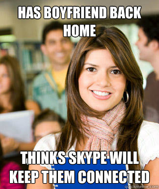 has boyfriend back home thinks skype will keep them connected  Sheltered College Freshman