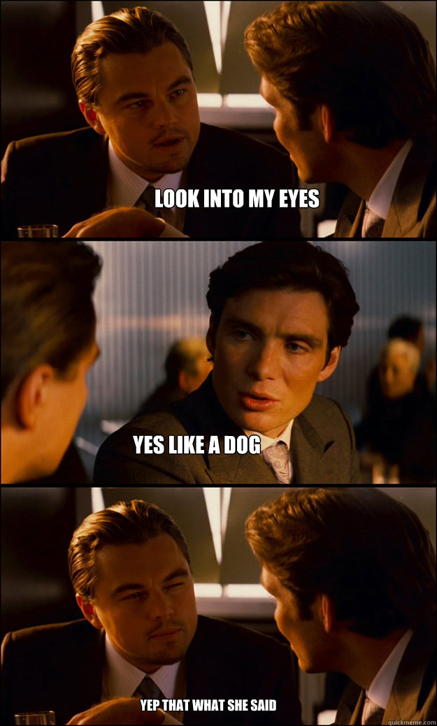 Look into my eyes Yes like a dog Yep that what she said  Inception