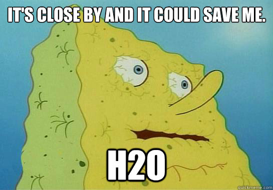 It's close by and it could save me. H2o - It's close by and it could save me. H2o  Spongebob water