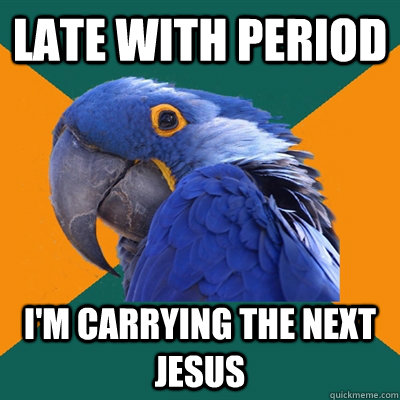 Late with period I'm carrying the next jesus  Paranoid Parrot