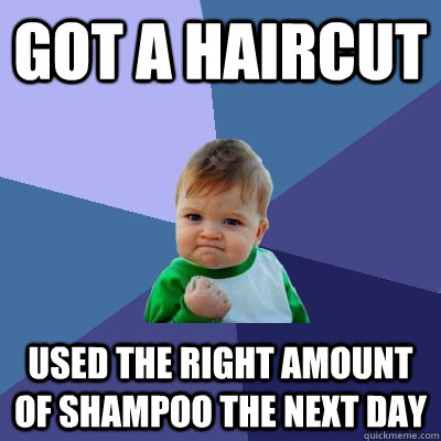 Got a haircut Used the right amount of shampoo the next day  Success Kid