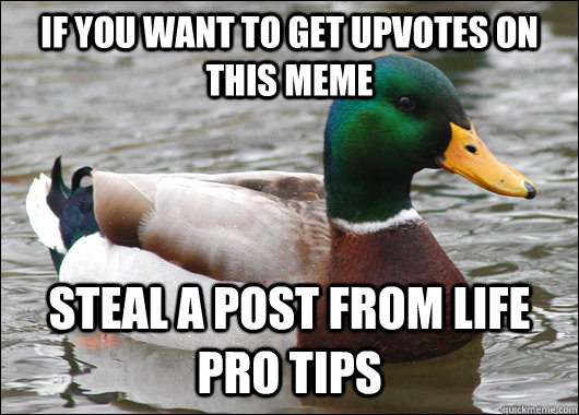 If you want to get upvotes on this meme Steal a post from life pro tips  Actual Advice Mallard