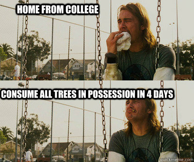 Home from college Consume all trees in possession in 4 days  First World Stoner Problems