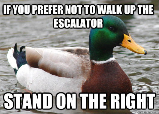 if you prefer not to walk up the escalator stand on the right  Actual Advice Mallard
