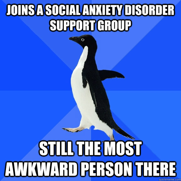 Joins a Social Anxiety Disorder support group Still the most awkward person there  Socially Awkward Penguin