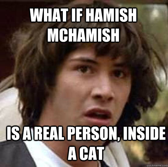 What if Hamish McHamish Is a real person, inside a cat  conspiracy keanu