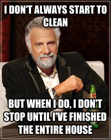 I don't always start to clean but when I do, I don't stop until i've finished the entire house  The Most Interesting Man In The World