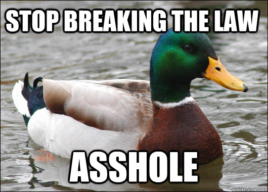 Stop breaking the law asshole The stop breaking the law asshole