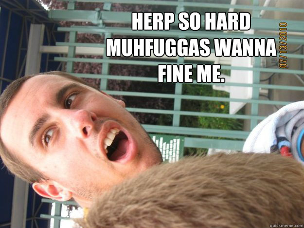 Herp so hard muhfuggas wanna fine me. - Herp so hard muhfuggas wanna fine me.  Derp