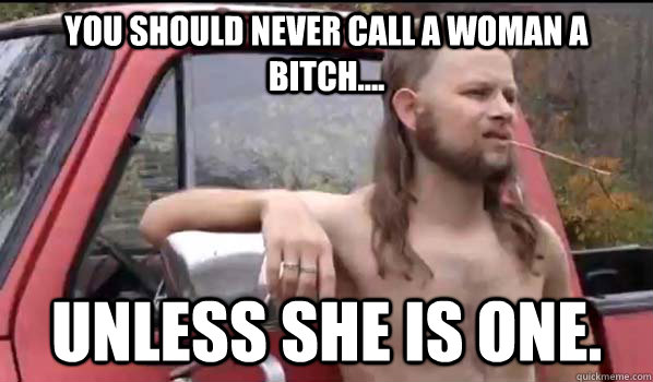 You should never call a woman a bitch.... unless she is one.  Almost Politically Correct Redneck