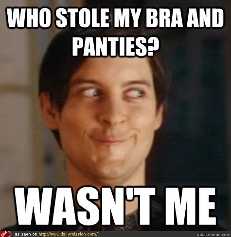 Who Stole my bra and panties? Wasn't me  Tobey Maguire Wasnt Me