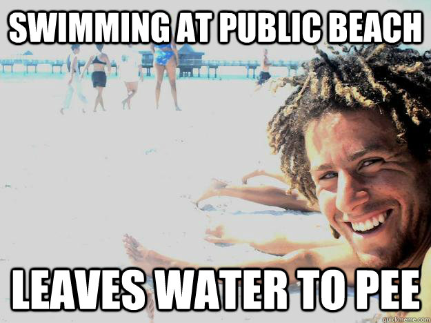 Swimming at public beach  Leaves water to pee  Good Guy Swimmer