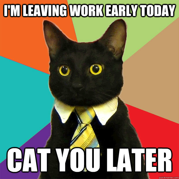 I'm leaving work early today Cat you later - I'm leaving work early today Cat you later  Business Cat