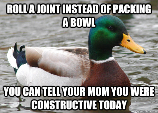 roll a joint instead of packing a bowl you can tell your mom you were constructive today  Actual Advice Mallard
