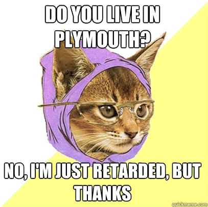 DO YOU LIVE IN PLYMOUTH? NO, I'M JUST RETARDED, BUT THANKS  Hipster Kitty