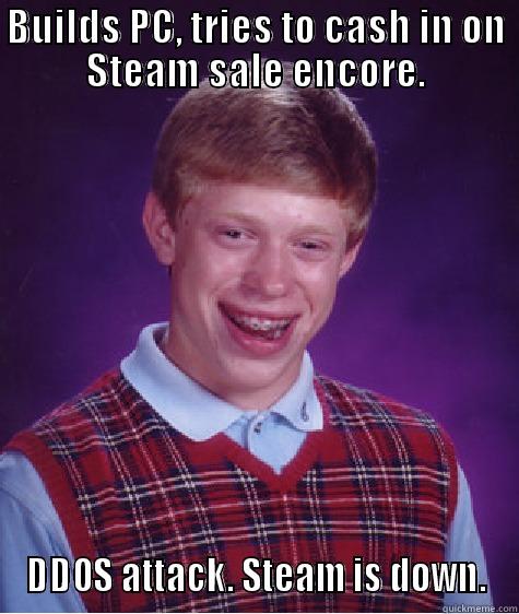 BUILDS PC, TRIES TO CASH IN ON STEAM SALE ENCORE. DDOS ATTACK. STEAM IS DOWN. Bad Luck Brian
