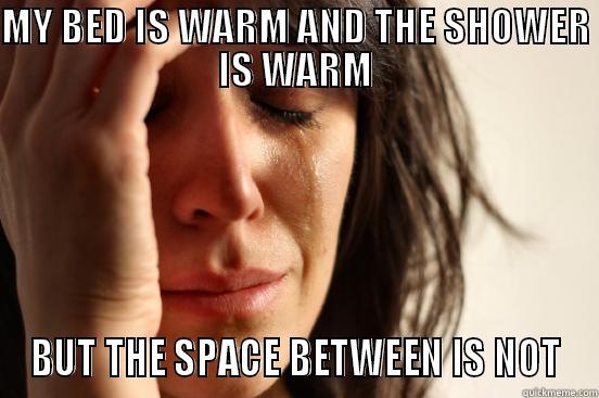 MY BED IS WARM AND THE SHOWER IS WARM BUT THE SPACE BETWEEN IS NOT First World Problems