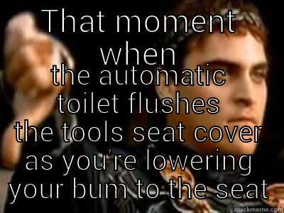 THAT MOMENT WHEN THE AUTOMATIC TOILET FLUSHES THE TOOLS SEAT COVER AS YOU'RE LOWERING YOUR BUM TO THE SEAT Downvoting Roman