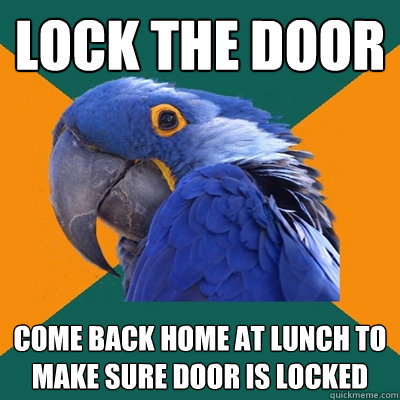 Lock the door Come back home at lunch to make sure door is locked  Paranoid Parrot