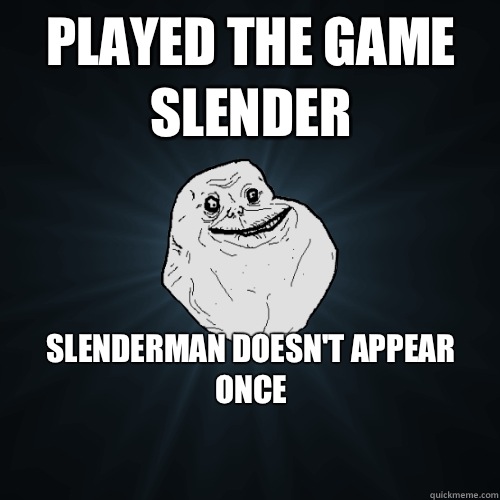 Played the game slender Slenderman doesn't appear once

  Forever Alone