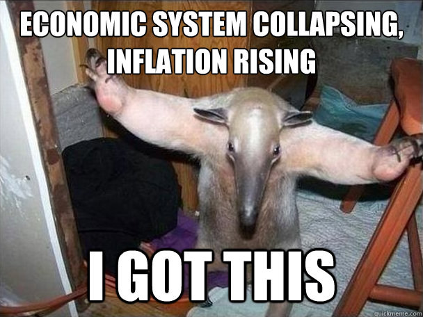 economic system collapsing,
inflation rising i got this  I got this