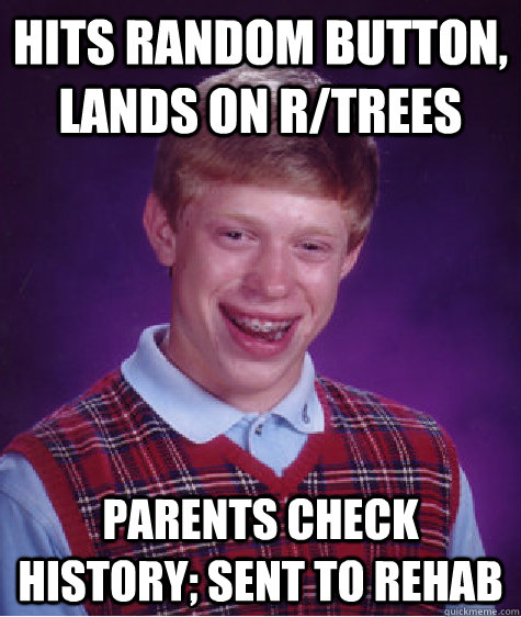 hits random button, lands on r/trees parents check history; sent to rehab  Bad Luck Brian