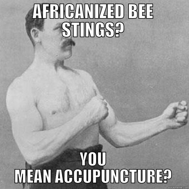 AFRICANIZED BEE STINGS? YOU MEAN ACCUPUNCTURE? overly manly man