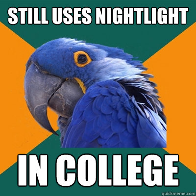 Still uses nightlight in college  Paranoid Parrot