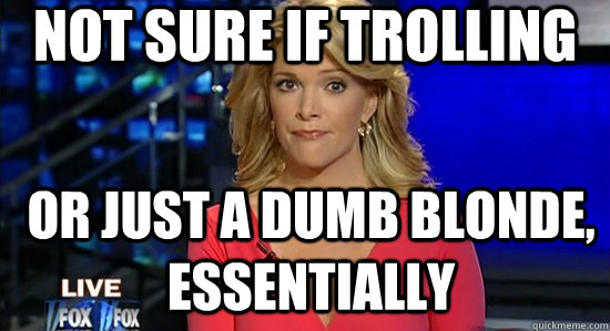 not sure if trolling or just a dumb blonde, essentially - not sure if trolling or just a dumb blonde, essentially  essentially megyn kelly