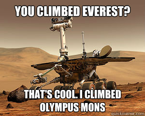 You climbed everest? That's cool. I climbed olympus mons  Mars Rover