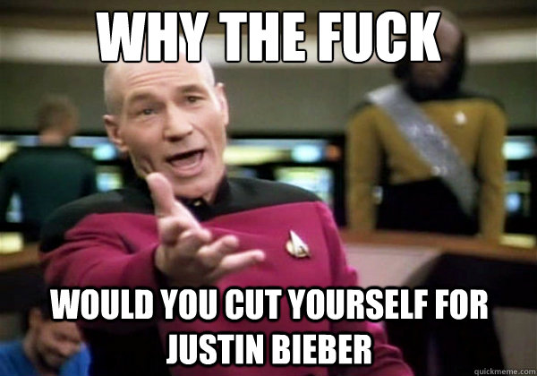 Why the fuck would you cut yourself for Justin bieber  Why The Fuck Picard