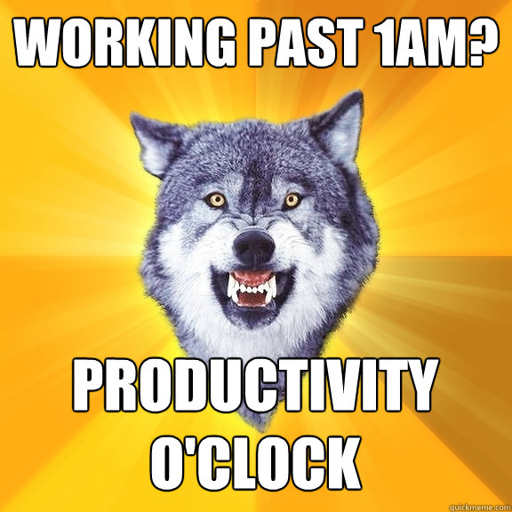 Working past 1am? Productivity
O'Clock  Courage Wolf