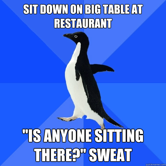 Sit down on big table at restaurant  