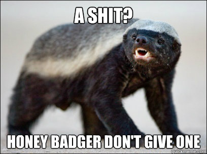 A shit?  honey badger don't give one  Honey Badger