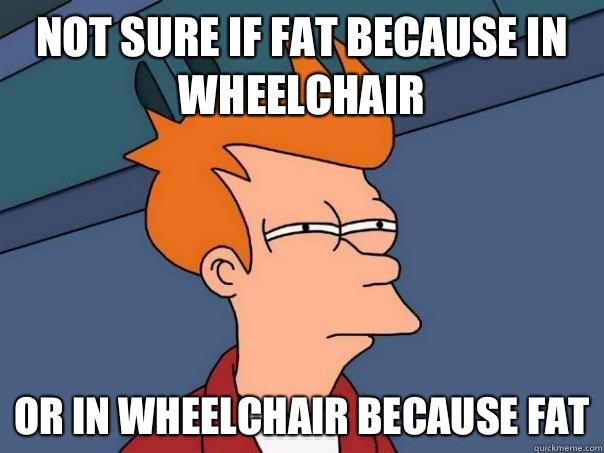 Not sure if fat because in wheelchair Or in wheelchair because fat  Futurama Fry
