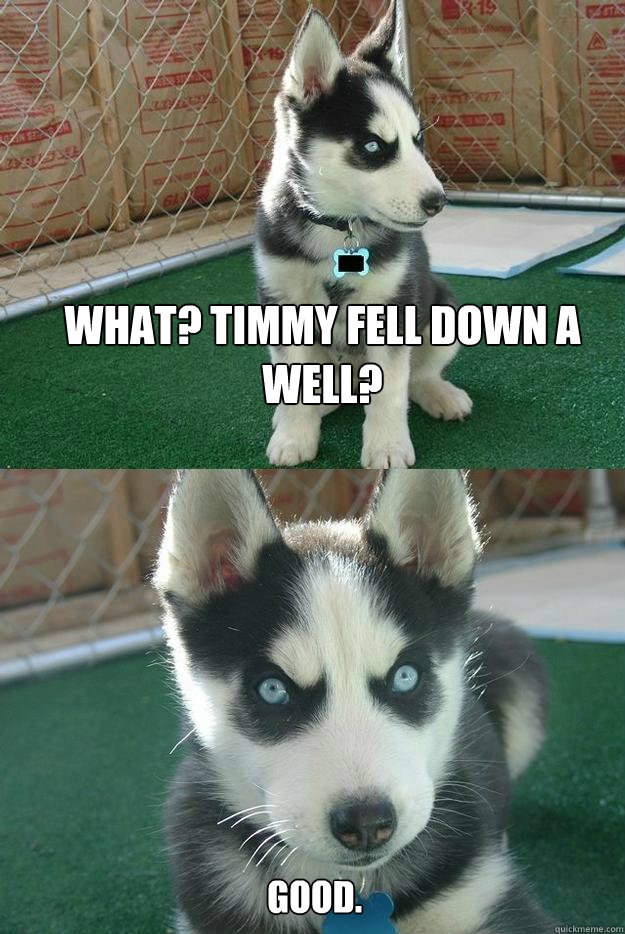 What? Timmy fell down a well? Good.  Insanity puppy