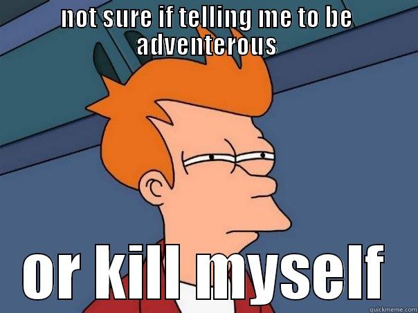 NOT SURE IF TELLING ME TO BE ADVENTEROUS OR KILL MYSELF Futurama Fry