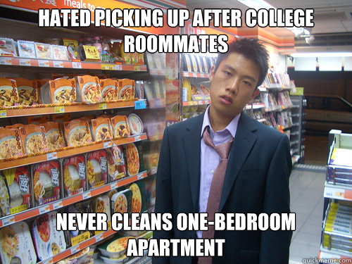hated picking up after college roommates never cleans one-bedroom apartment  Disenchanted Young Professional