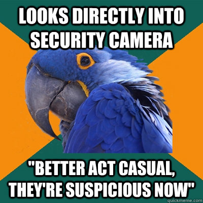 looks directly into security camera 